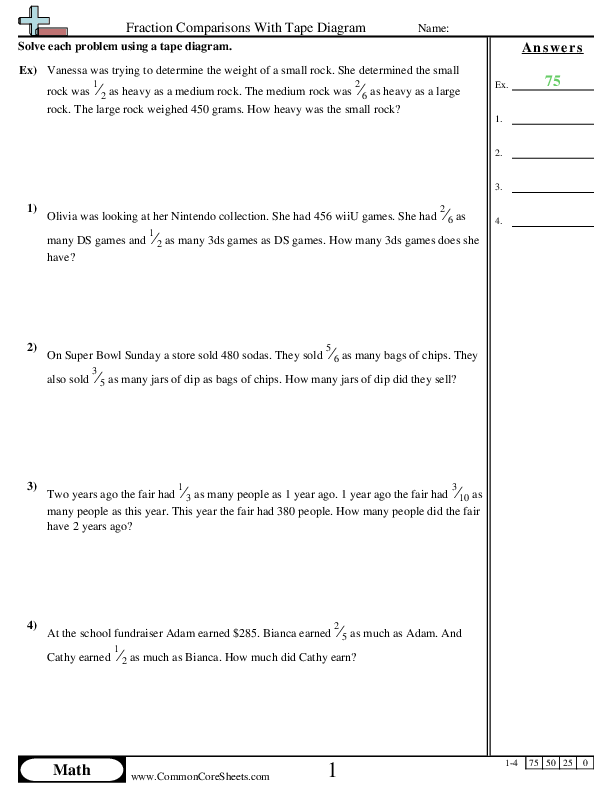 Fraction Comparisons With Tape Diagram Worksheet - Fraction Comparisons With Tape Diagram worksheet
